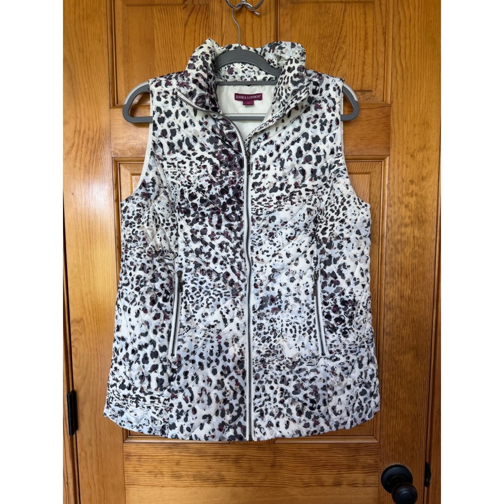 Jessica London Women Leopard Print Quilted Puffer Vest Purple White Size 14